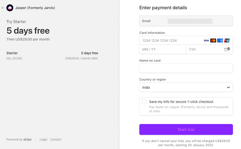 Enter payment details