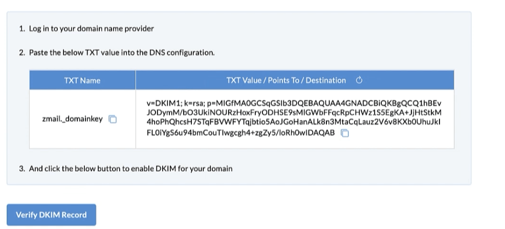 zoho dkim verification