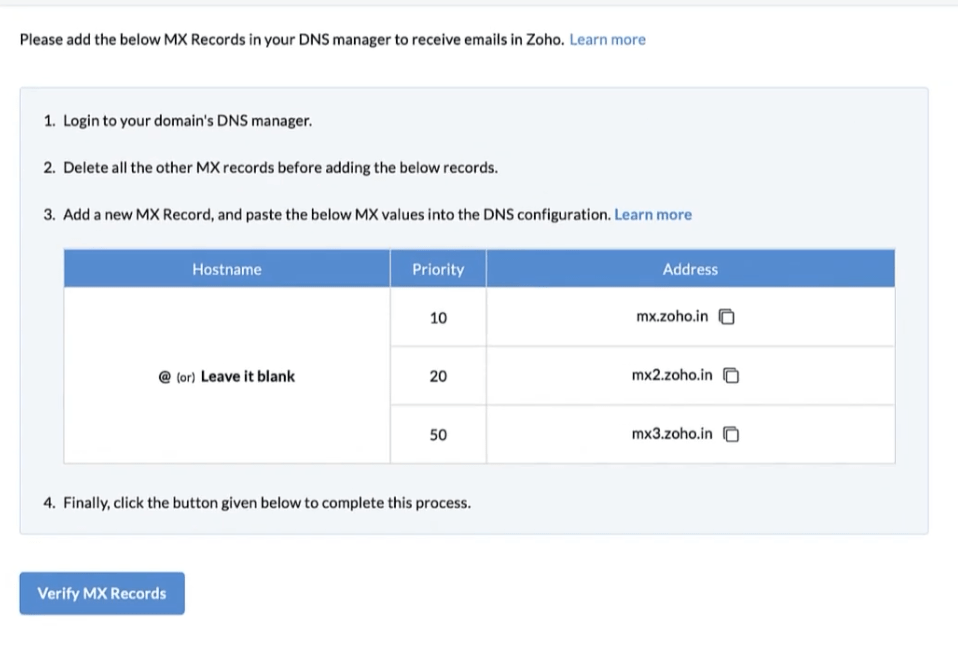 zoho mx records