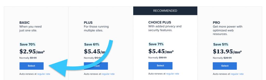 select a hosting plan